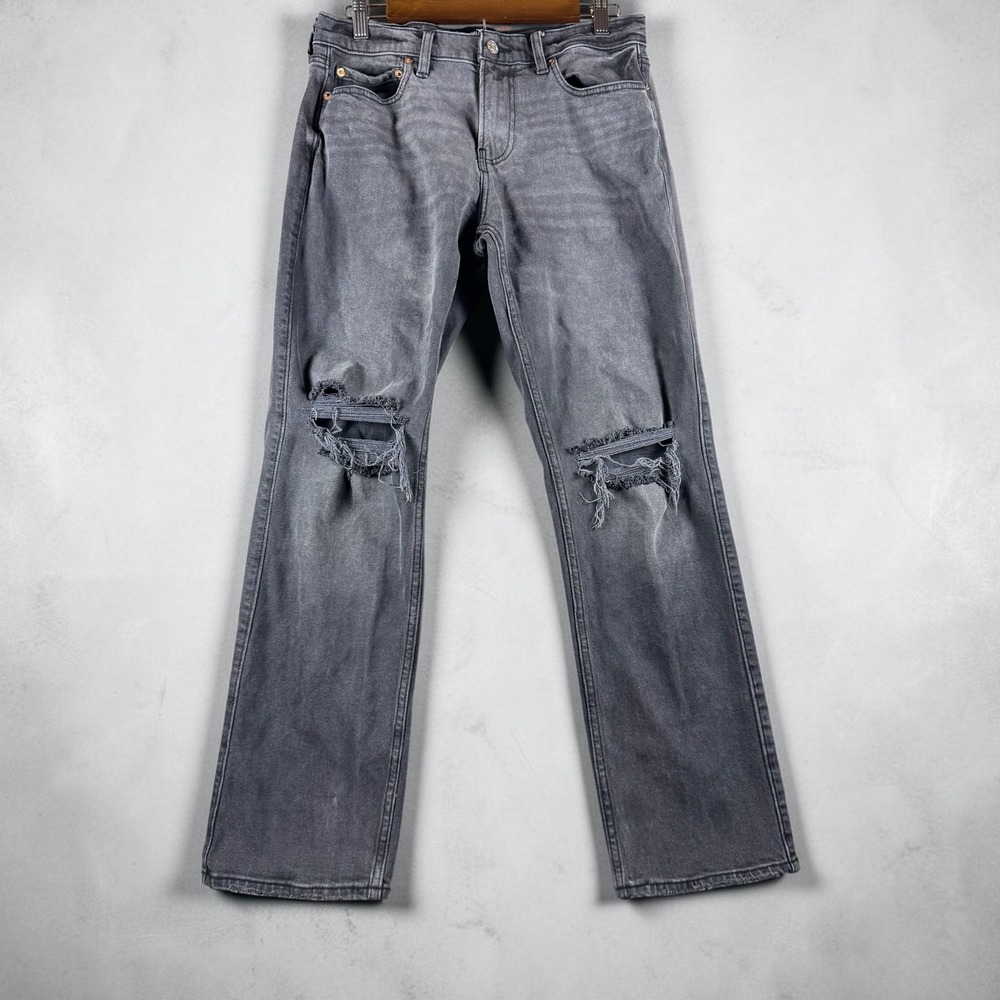 Hollister Vintage Straight Epic Flex Distressed Gray Jeans Mens 31x32